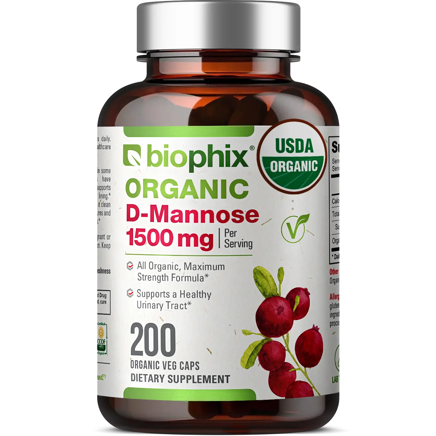 D-mannose USDA Organic 1500 mg 200 Veggie Caps – Biophix
