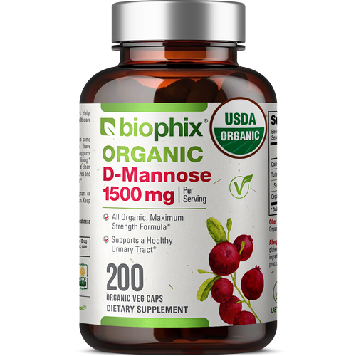 biophix D-mannose USDA Organic 1500 mg 200 Vegetarian Capsules