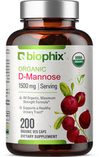 Load image into Gallery viewer, D-mannose USDA Organic 1500 mg 200 Vegetarian Capsules