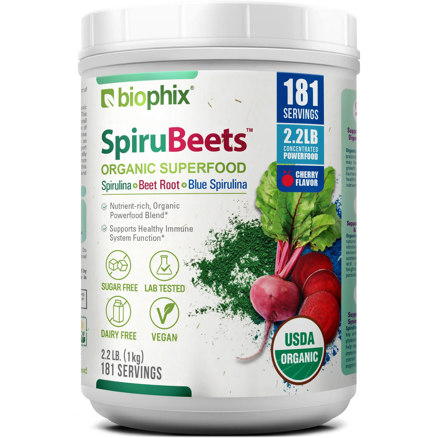 Biophix Spirubeets Organic Spirulina Beet Root Powder 2.2 lb 1 kg - Superfood Antioxidants Immune Support Heart Health biophix