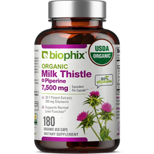 Load image into Gallery viewer, biophix Milk Thistle USDA Organic 30:1 Extract 7500 mg with Piperine 180 Veggie Capsules biophix