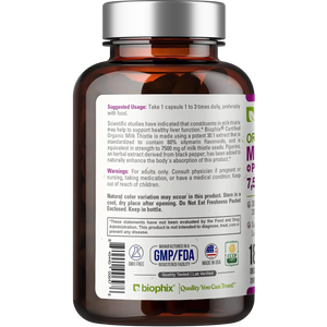 biophix Milk Thistle USDA Organic 30:1 Extract 7500 mg with Piperine 180 Veggie Capsules biophix