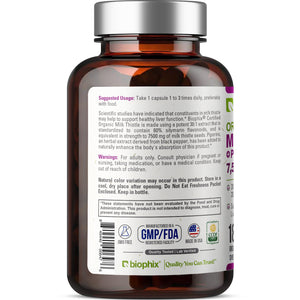 biophix Milk Thistle USDA Organic 30:1 Extract 7500 mg with Piperine 180 Veggie Capsules