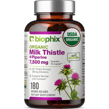 Load image into Gallery viewer, biophix Milk Thistle USDA Organic 30:1 Extract 7500 mg with Piperine 180 Veggie Capsules