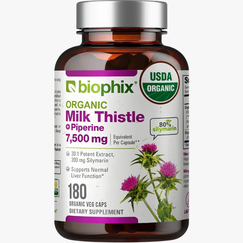 biophix Milk Thistle USDA Organic 30:1 Extract 7500 mg with Piperine 180 Veggie Capsules