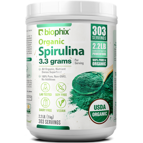 Biophix Spirulina USDA Certified Organic Powder 2.2 lbs 1 kg - Green Antioxidants Superfood Protein Immune Support