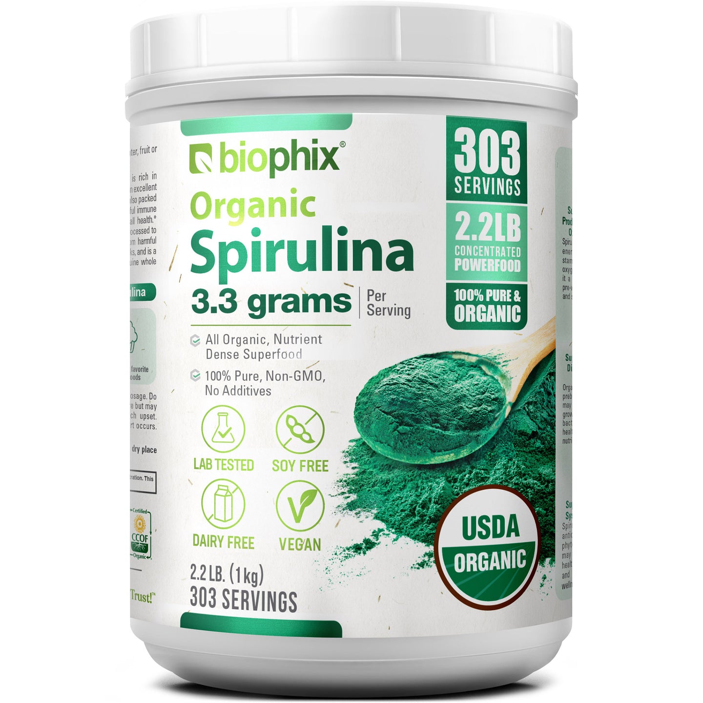 biophix Spirulina USDA Certified Organic Powder 2.2 lbs 1 kg