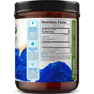 Biophix Blulina Organic Blue Spirulina Powder 10 oz 283.5 g - Detoxification Antioxidants Immune Support Superfood