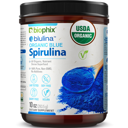 Biophix Blulina Organic Blue Spirulina Powder 10 oz 283.5 g - Detoxification Antioxidants Immune Support Superfood