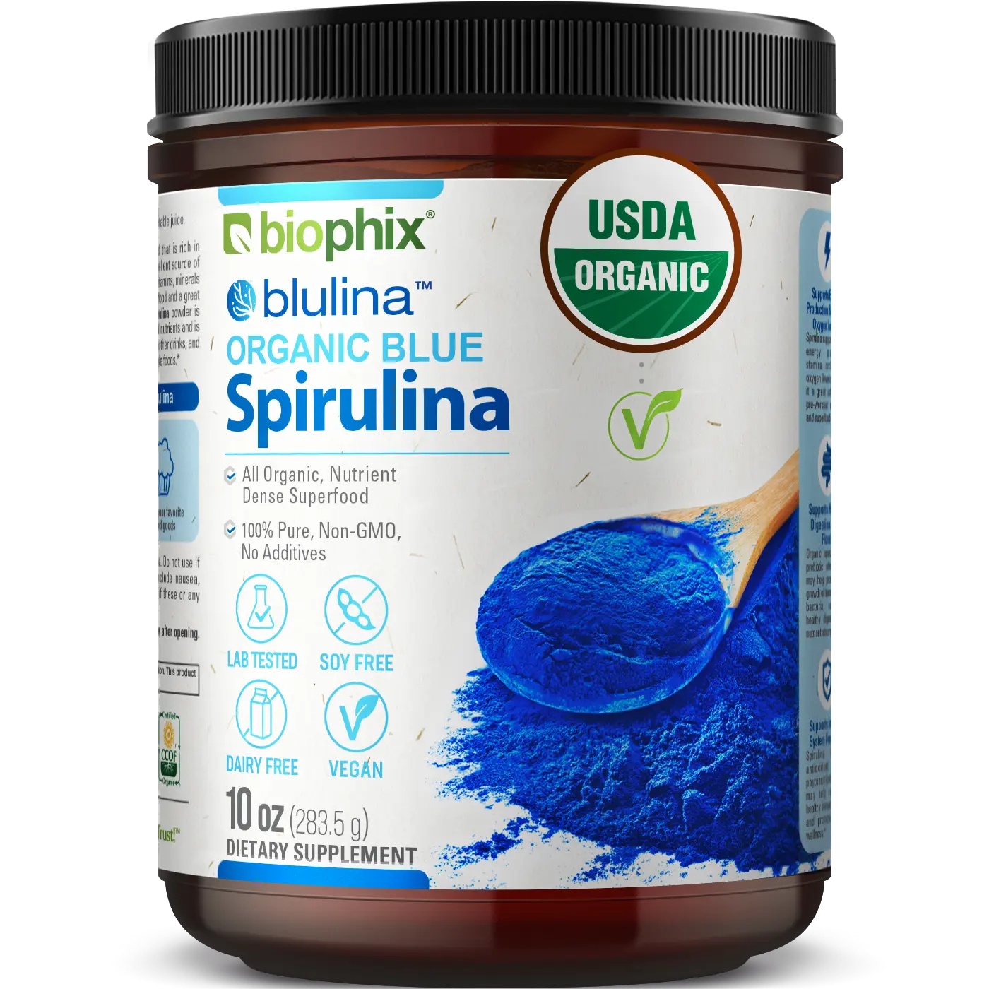 Biophix Blulina Organic Blue Spirulina Powder 10 oz 283.5 g - Detoxification Antioxidants Immune Support Superfood biophix