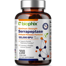 Load image into Gallery viewer, Biophix Serrapeptase 120000 SPU Maximum Strength 200 Veggie Caps - Inflammation Detoxification Joint Health Immune Support biophix