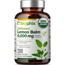 Load image into Gallery viewer, biophix Lemon Balm USDA Organic 20:1 Extract 300 mg 200 Veggie Caps