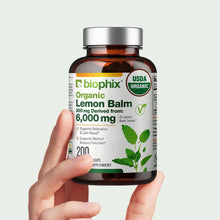 Load image into Gallery viewer, Biophix Lemon Balm USDA Organic 20:1 Extract 300 mg 200 Veggie Caps - Soothing Relaxation Positive Mood Support biophix