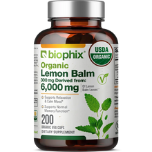 Load image into Gallery viewer, Biophix Lemon Balm USDA Organic 20:1 Extract 300 mg 200 Veggie Caps - Soothing Relaxation Positive Mood Support biophix