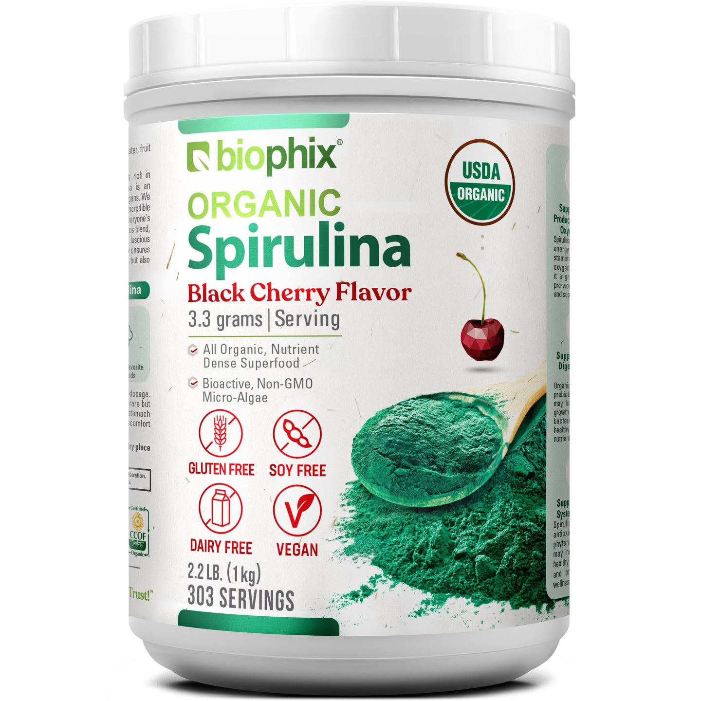 biophix Organic Spirulina Powder Black Cherry Flavor 2.2 lbs 1 kg