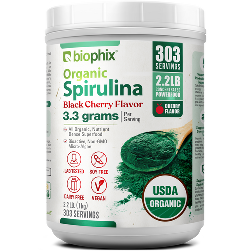 Biophix Organic Spirulina Powder Black Cherry Flavor 2.2 lbs 1 kg - Green Antioxidants Superfood Protein Immune Support