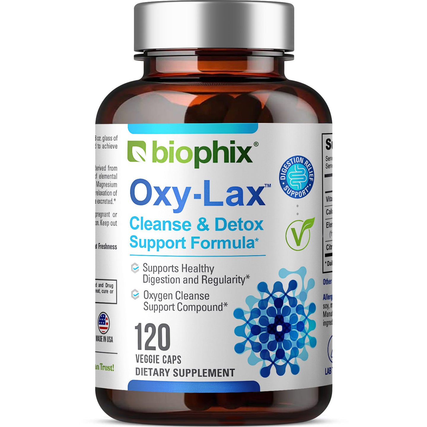 Biophix Oxy-Lax 750 mg 120 Vegetarian Capsules - Gentle Natural Stool Softener Detoxification Support