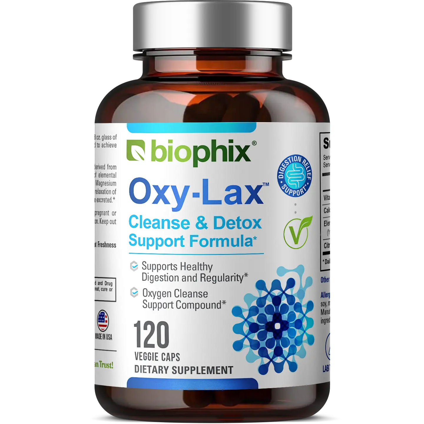 Biophix Oxy-Lax 750 mg 120 Vegetarian Capsules - Gentle Natural Stool Softener Detoxification Support biophix