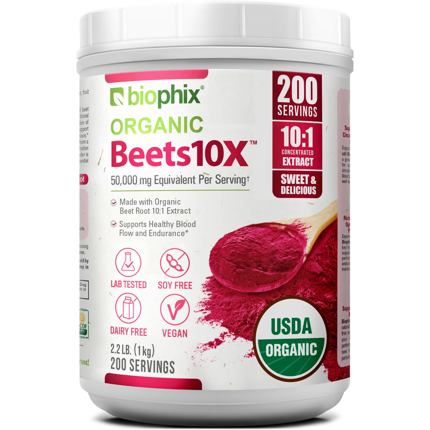 Biophix Organic Beets 10X Beet Root Powder – 2.2 lbs 50000 mg Equivalent - Superfood Energy Support Detoxification Heart Health biophix