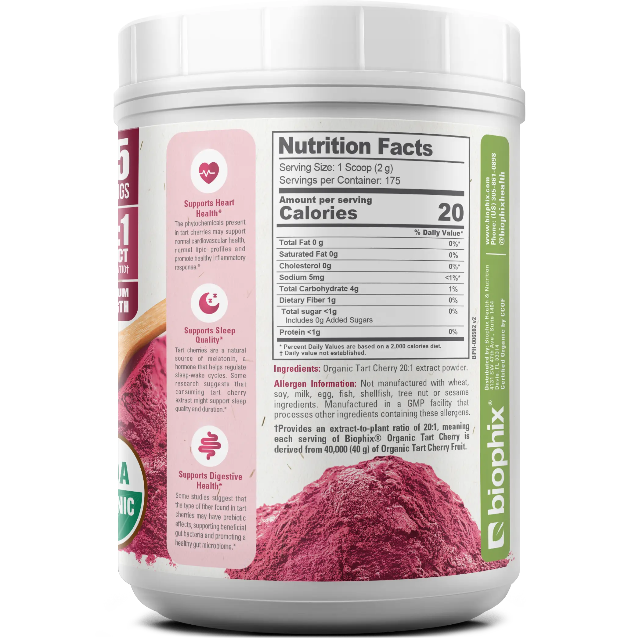 Organic Tart Cherry Powder - Non-GMO, Raw, Kosher, Vegan Superfood Bulk By Food To Live