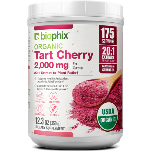 Biophix Tart Cherry Powder USDA Organic 20:1 Extract 12.3 oz 350g - Joint Health Sleep Support Antioxidant Superfood
