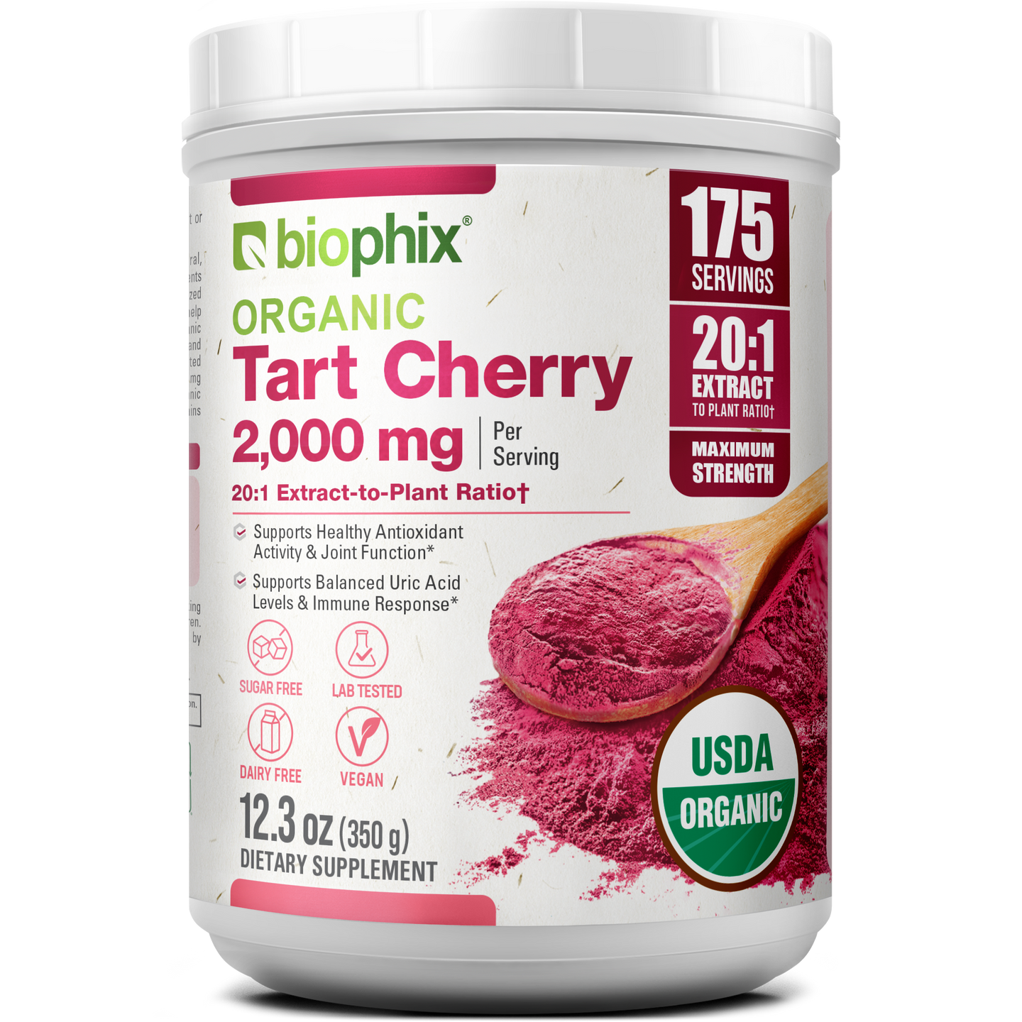 Biophix Tart Cherry Powder USDA Organic 20:1 Extract 12.3 oz 350g - Joint Health Sleep Support Antioxidant Superfood