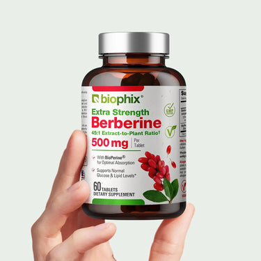 Biophix Berberine 500 mg 60 Tablets Hand View Glucose Metabolism Blood Sugar Balance