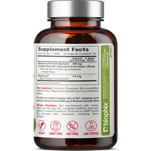 Biophix Berberine High Absorption with Bioperine 22500 mg 60 Tablets - Glucose Metabolism Immune Health Support biophix