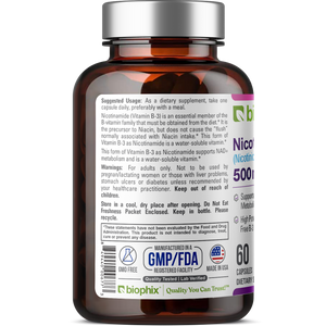 B-3 Nicotinamide 500 mg 60 Caps - Nicotinic Amide Niacin Supports Skin Cell Health