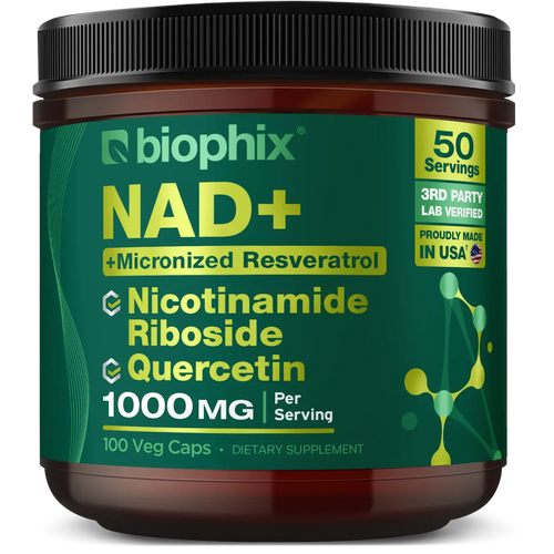 biophix NAD+ Micronized Resveratrol – Nicotinamide Riboside with Quercetin 1000mg per Serving 100 Veg Capsules biophix Health and Beauty
