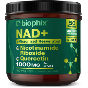 biophix NAD+ Micronized Resveratrol – Nicotinamide Riboside with Quercetin 1000mg per Serving 100 Veg Capsules biophix Health and Beauty