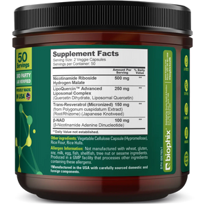 biophix NAD+ Micronized Resveratrol – Nicotinamide Riboside with Quercetin 1000mg per Serving 100 Veg Capsules biophix Health and Beauty