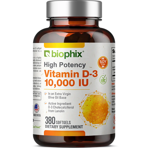 Vitamin D-3 10000 IU High-Potency 380 Softgels biophix