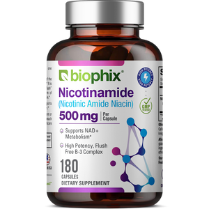 Biophix Nicotinamide 500 mg 180 Capsules - B3 Skin Antioxidants Detoxification Immune Support