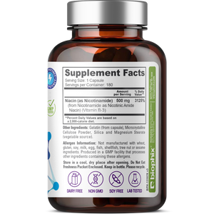 Biophix Nicotinamide 500 mg 180 Capsules - B3 Skin Antioxidants Detoxification Immune Support
