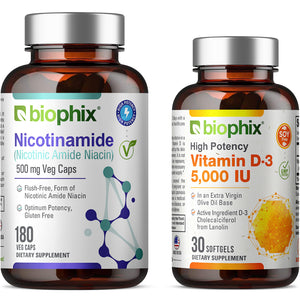 Nicotinamide 500 mg 100 Vegetarian Capsules with Free Vitamin D-3 5000 IU 30 Softgels