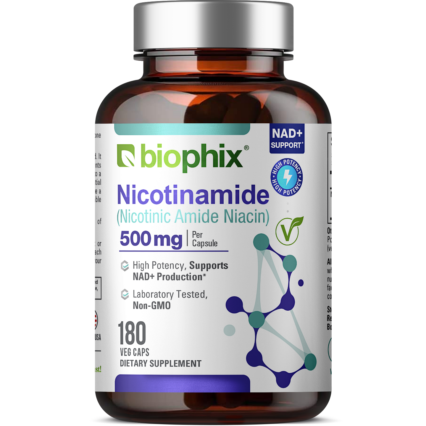 Biophix Nicotinamide 500 mg 180 Vegetarian Capsules - B3 Skin Antioxidants Detoxification Immune Support