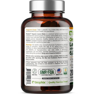 Biophix Lemon Balm USDA Organic 20:1 Extract 300 mg 200 Veggie Caps - Soothing Relaxation Positive Mood Support biophix