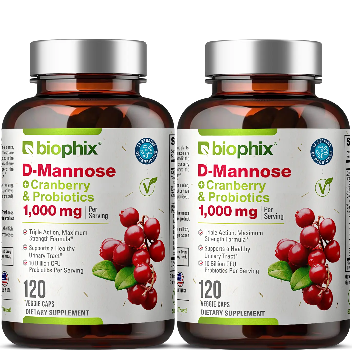 D-Mannose Plus Cranberry and Probiotics 1000 mg 120 Vegetarian