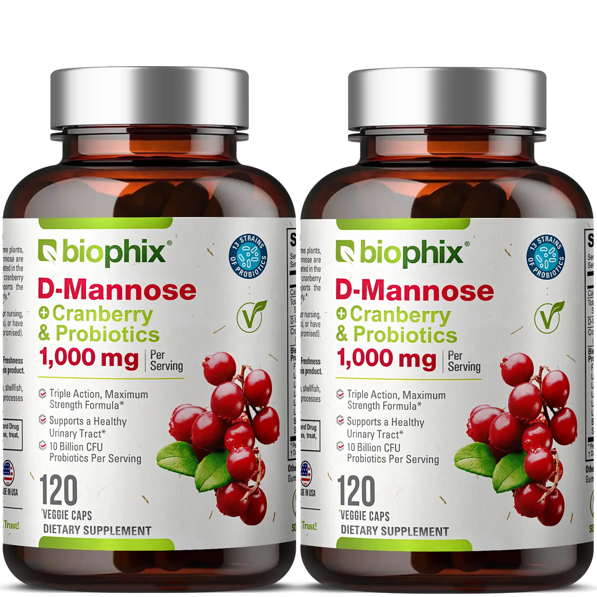 D-Mannose Plus Cranberry and Probiotics 1000 mg 120 Vegetarian