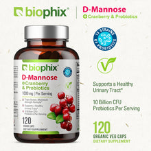 Load image into Gallery viewer, D-Mannose Plus Cranberry and Probiotics 1000 mg 120 Vegetarian Capsules
