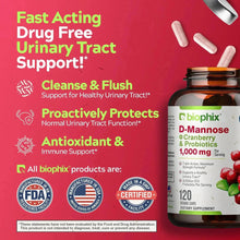 Load image into Gallery viewer, biophix D-Mannose Plus Cranberry and Probiotics 1000 mg 120 Vegetarian Capsules