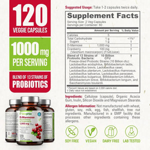 biophix D-Mannose Plus Cranberry and Probiotics 1000 mg 120 Vegetarian Capsules