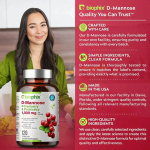biophix D-Mannose Plus Cranberry and Probiotics 1000 mg 120 Vegetarian Capsules