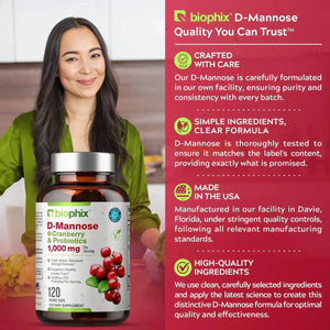 biophix D-Mannose Plus Cranberry and Probiotics 1000 mg 120 Vegetarian Capsules