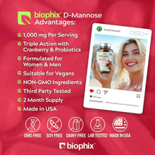 Load image into Gallery viewer, biophix D-Mannose Plus Cranberry and Probiotics 1000 mg 120 Vegetarian Capsules