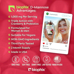 biophix D-Mannose Plus Cranberry and Probiotics 1000 mg 120 Vegetarian Capsules