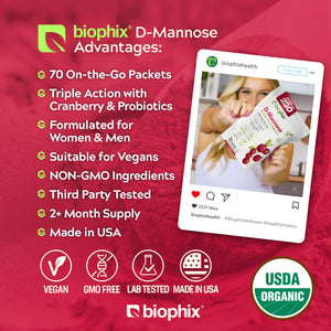 biophix Mannose2GO USDA Organic D-Mannose with Probiotics 2000 mg 70 Packets