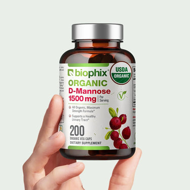 Biophix Organic D-Mannose 1500 mg 200 Caps Hand View UTI Prevention Bladder Support