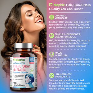 Advanced Hair, Skin and Nails Complex Formula 180 Caplets with Free Vitamin C-1000 30 Tablets